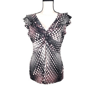 Dressbarn Pink Diamond Sequin Knot Front Ruffle Top L